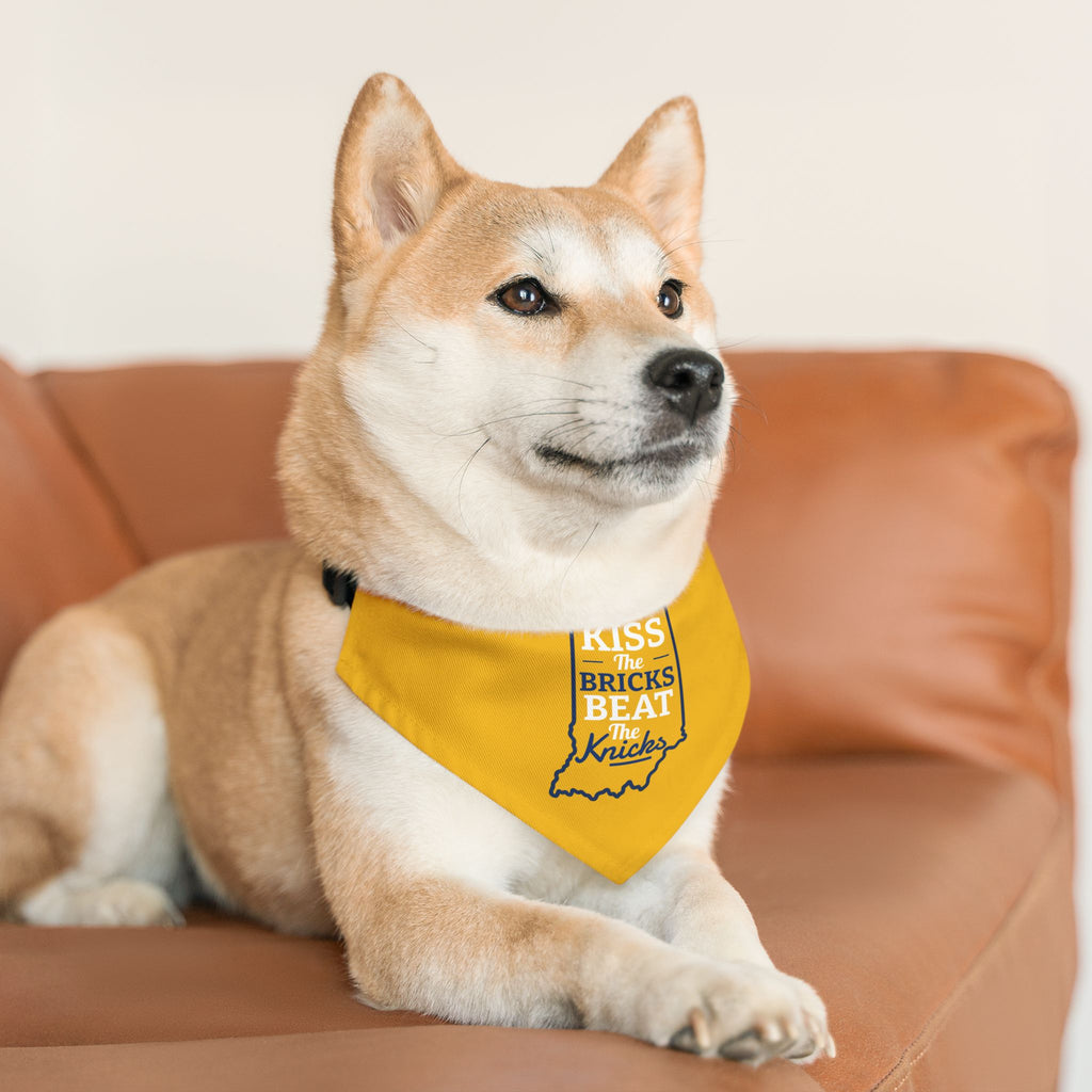 Kiss the Bricks Beat the Knicks Pet Bandana Collar — Indiana Yellow Dog Bandana Collar