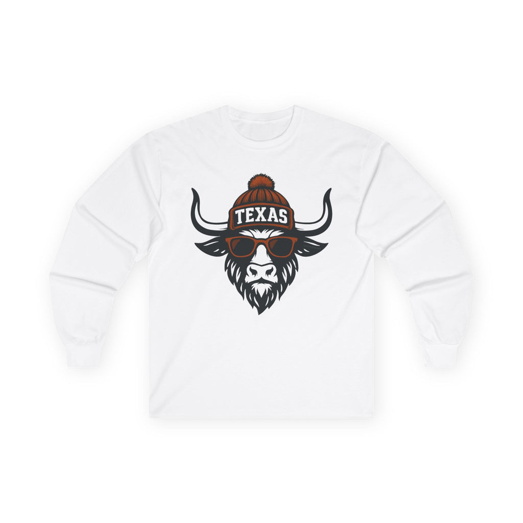 Texas Longhorns Unisex Long Sleeve Tee | Longhorn with Glasses and Hat