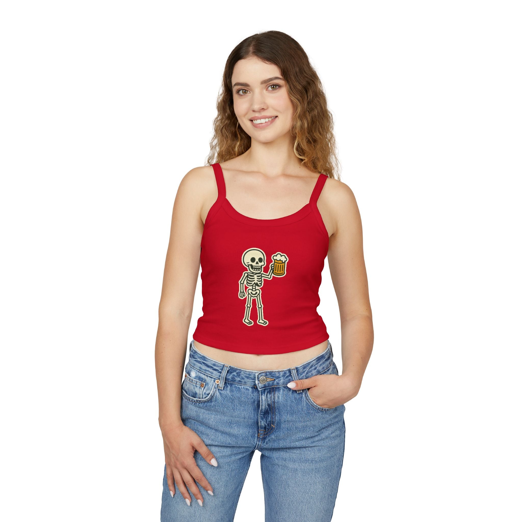 Skeleton with Beer Women's Tank Top | Spaghetti Strap Tank Top