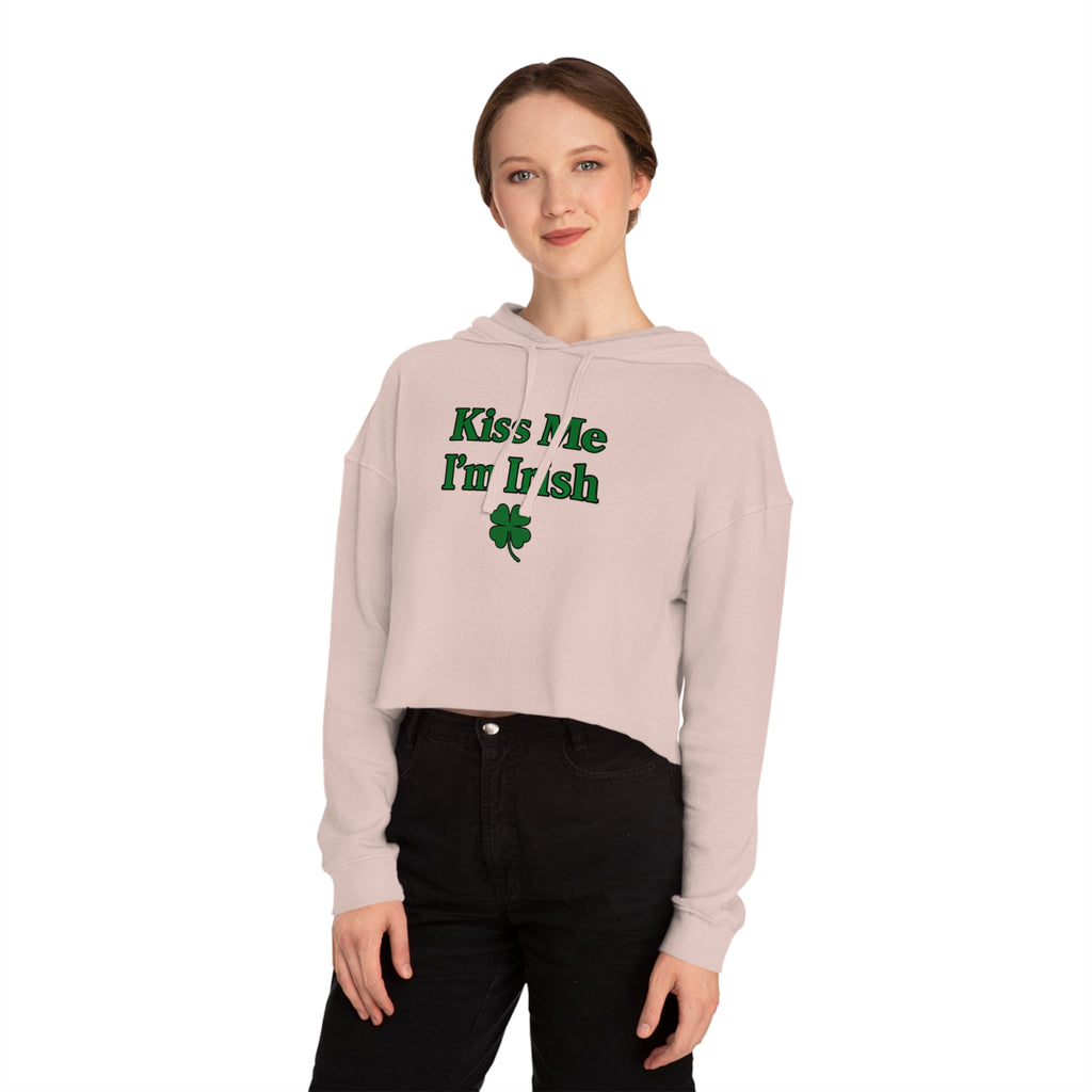 Kiss Me I'm Irish Cropped Hooded Sweatshirt for Women | St Patrick's Day | Trendy and Casual, Perfect for Spring Outings, Gift for Her, Comfortable Fashion