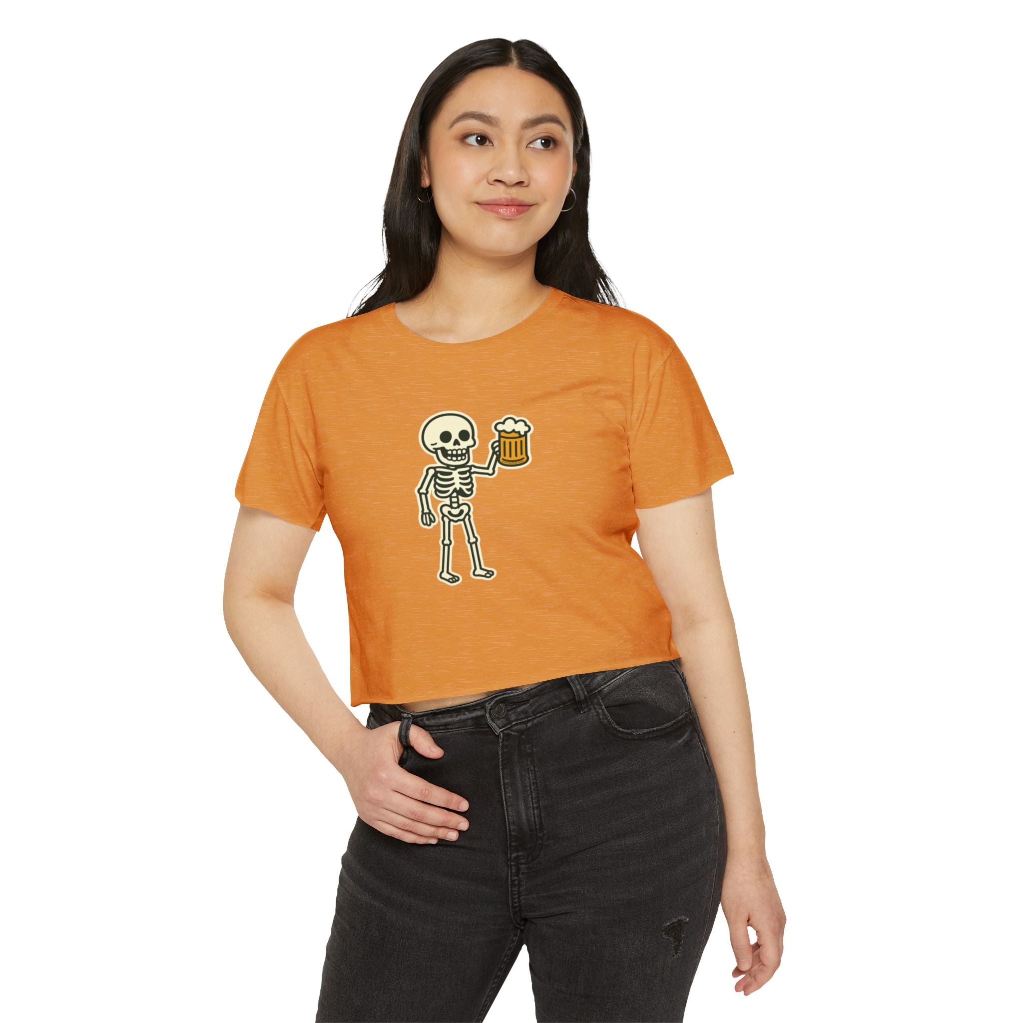 Skeleton with Beer Crop Top