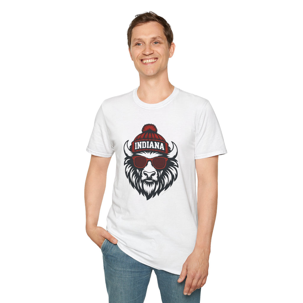 Indiana Hoosiers Bison Graphic T-Shirt | Bison with Hat and Glasses