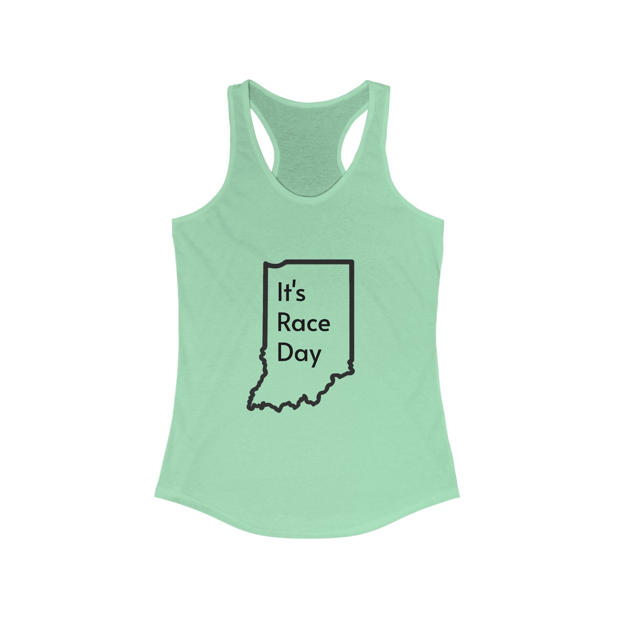 It's Race Day Indiana Outline Racerback Tank | Women's Workout Top, Summer Style Tee, Fitness Gift, Casual Wear, Indiana Pride Apparel