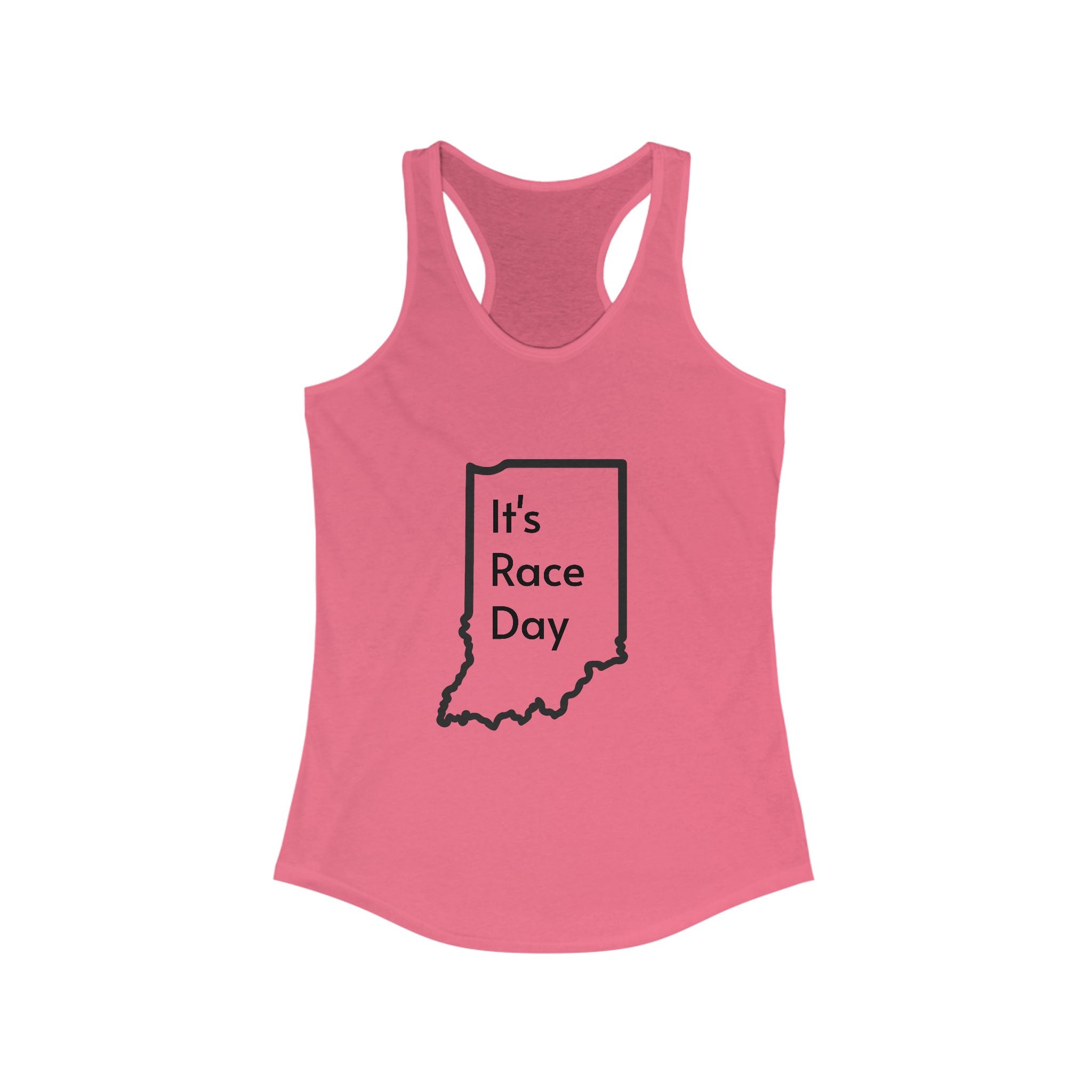 It's Race Day Indiana Outline Racerback Tank | Women's Workout Top, Summer Style Tee, Fitness Gift, Casual Wear, Indiana Pride Apparel
