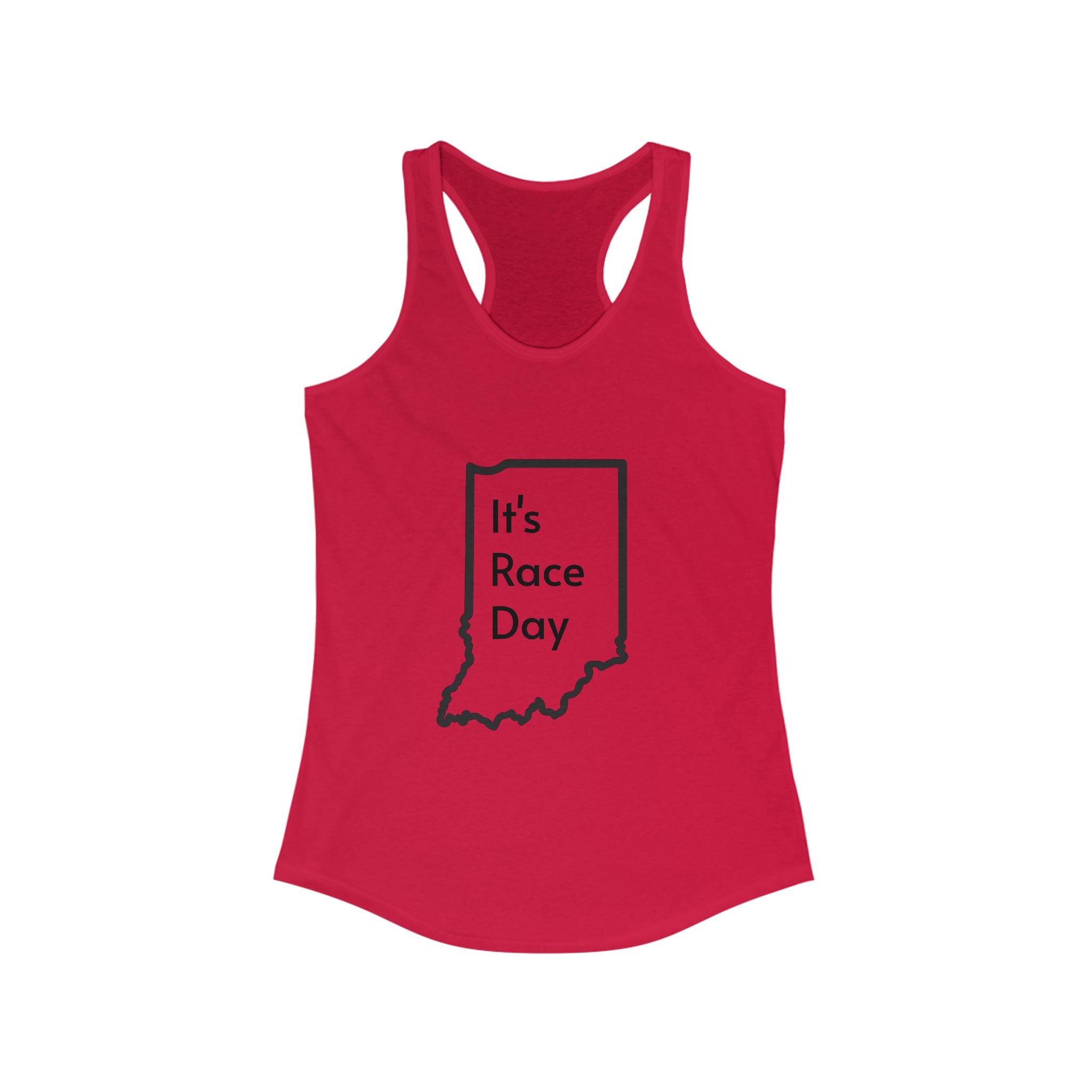It's Race Day Indiana Outline Racerback Tank | Women's Workout Top, Summer Style Tee, Fitness Gift, Casual Wear, Indiana Pride Apparel