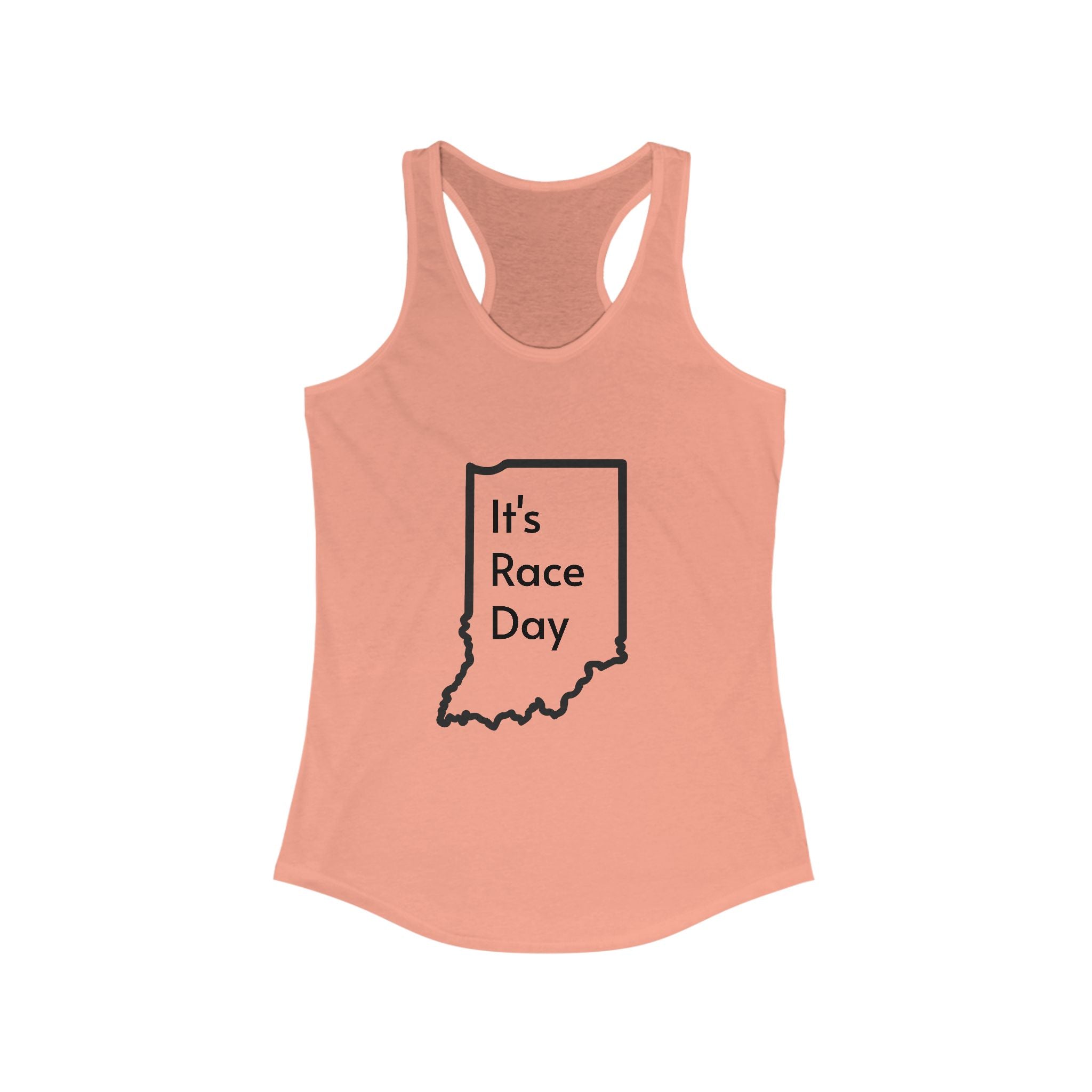 It's Race Day Indiana Outline Racerback Tank | Women's Workout Top, Summer Style Tee, Fitness Gift, Casual Wear, Indiana Pride Apparel