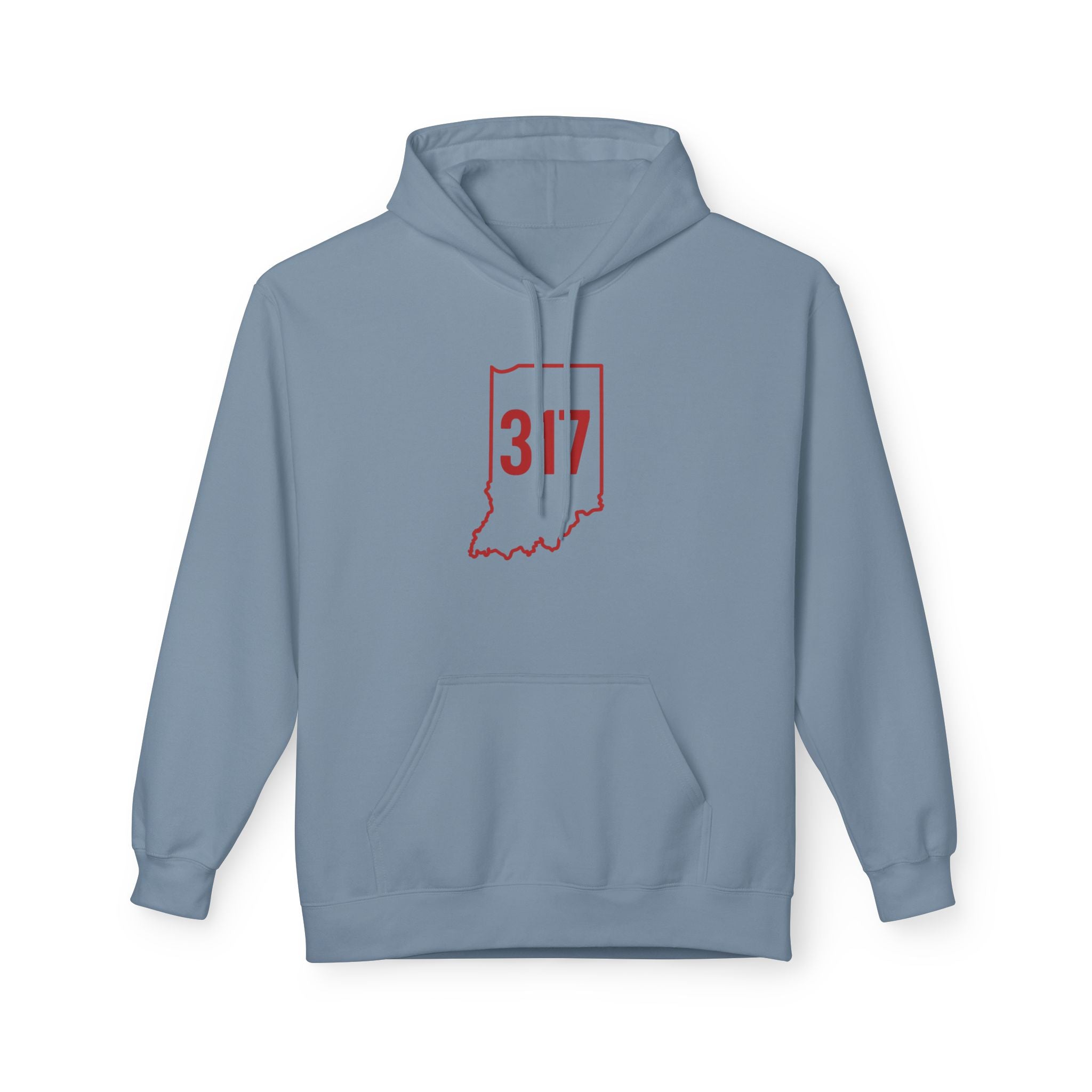 317 Indiana Fleece Hoodie | Red Lettering | Cozy Casual Wear, Perfect for Autumn, Great Gift for Indiana Lovers, Comfortable and Stylish Hoodie