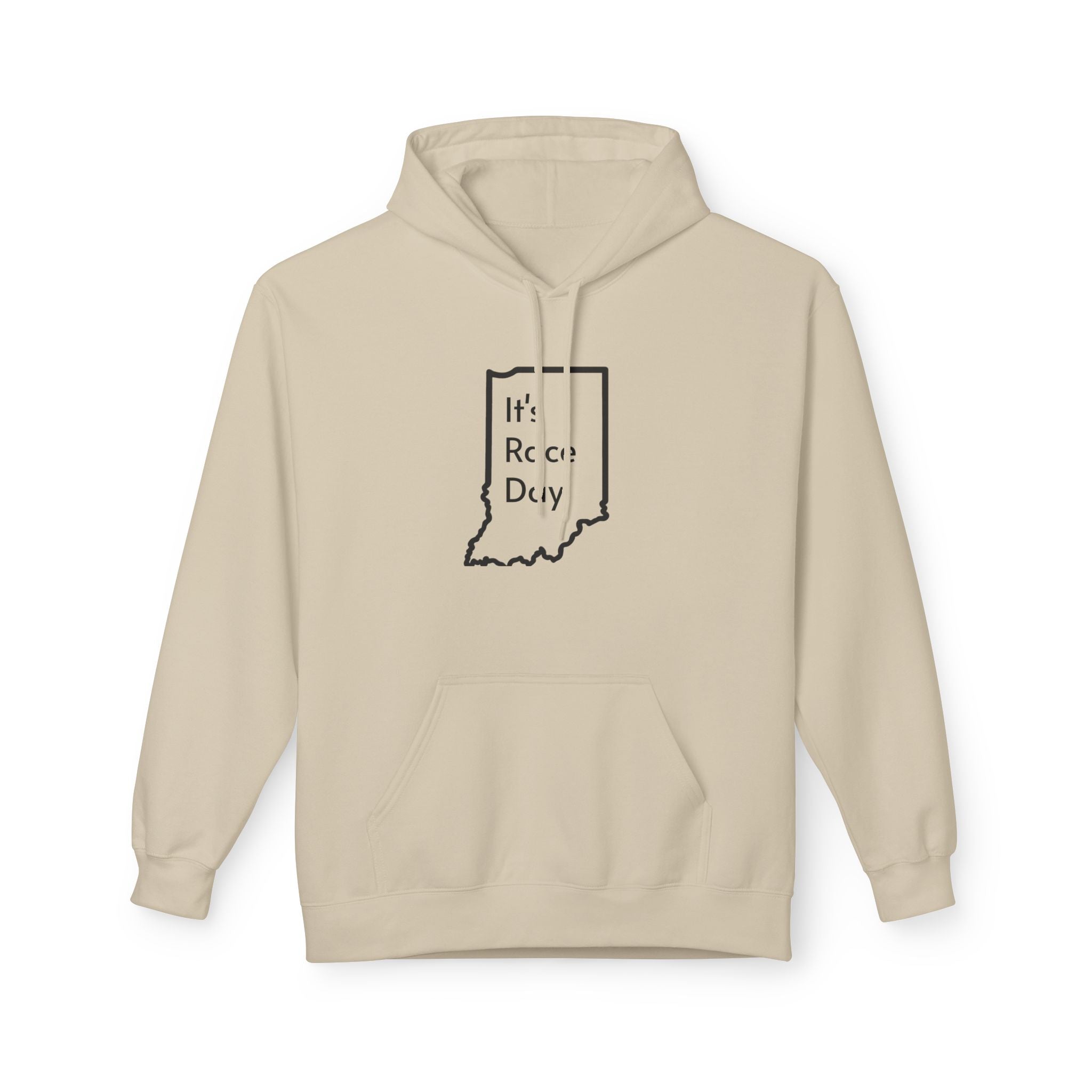 It's Race Day Indiana Outline Fleece Hoodie | Cozy Casual Wear, Perfect for Autumn, Great Gift for Indiana Lovers, Comfortable and Stylish Hoodie