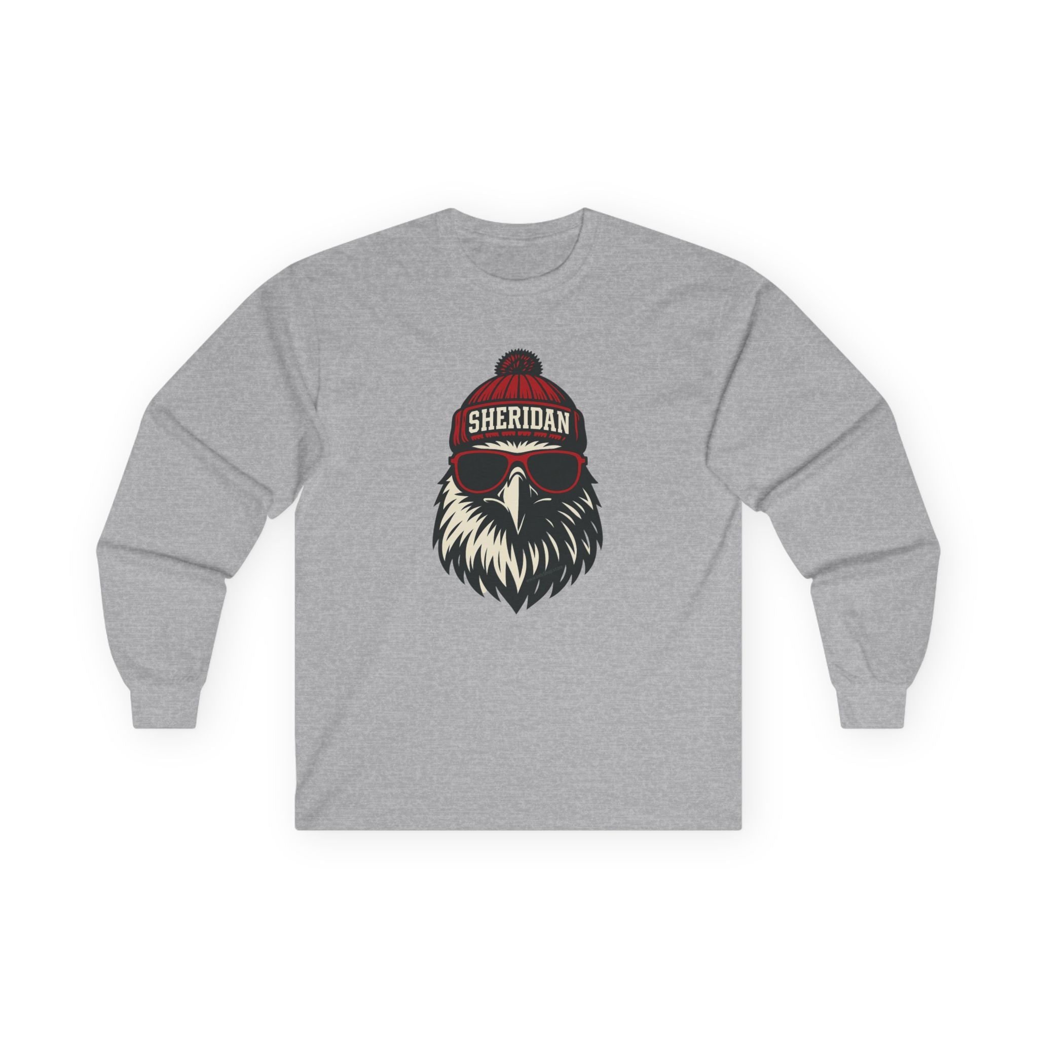 Sheridan Blackhawks Unisex Long Sleeve Tee | Blackhawk with Hat and Glasses