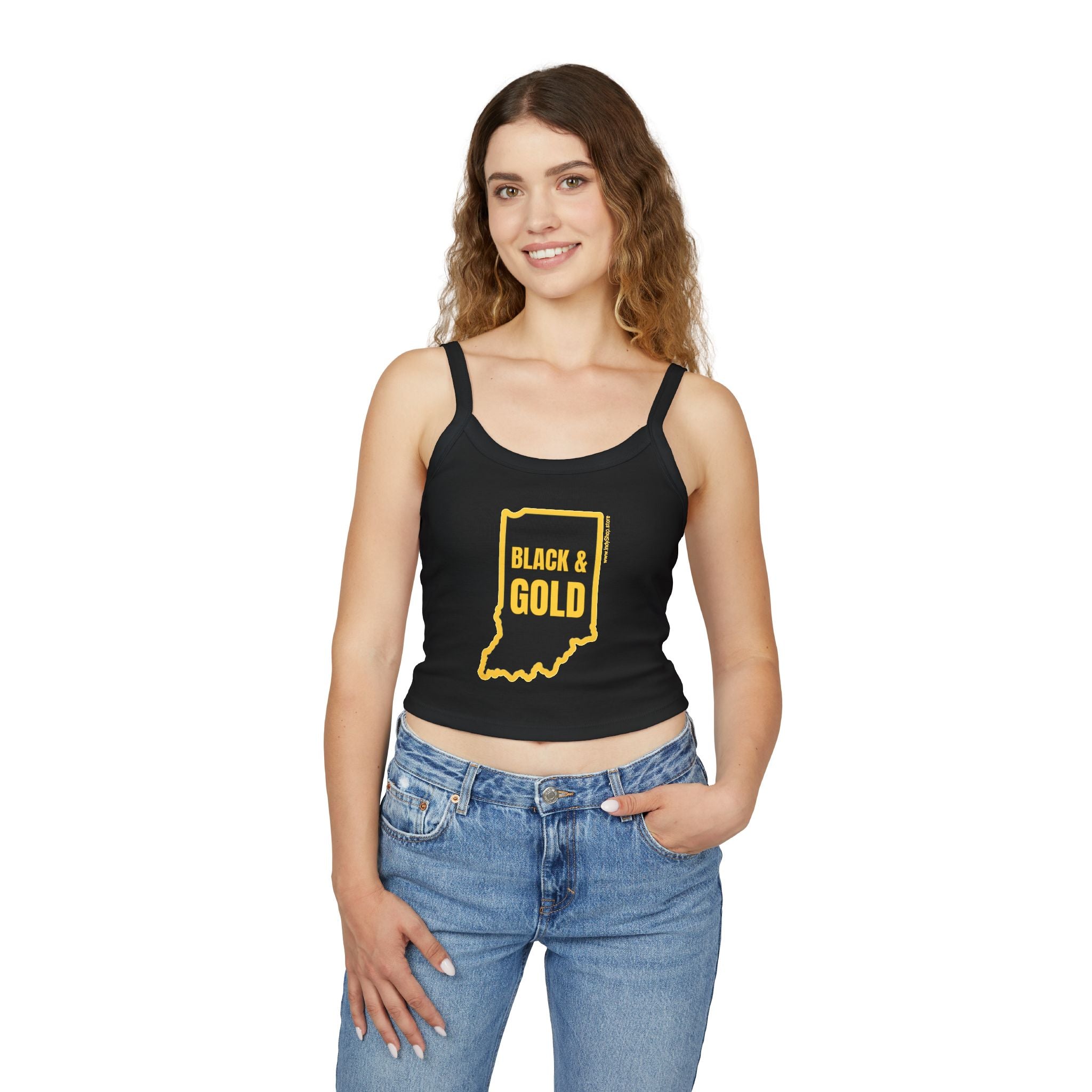 Black & Gold Women's Tank Top | Spaghetti Strap Tank Top