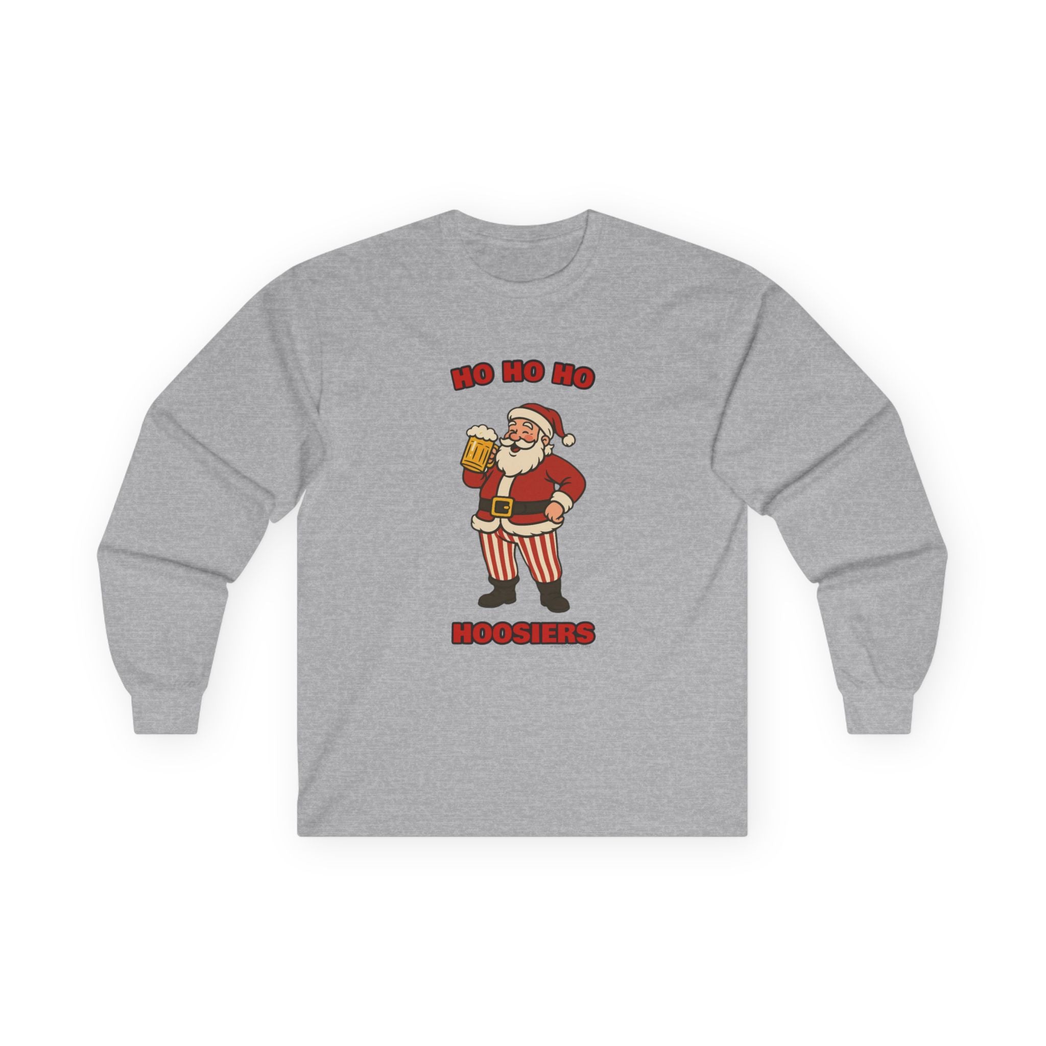 Ho-Ho-Ho Hoosiers Christmas Unisex Long Sleeve Tee | Santa with Beer