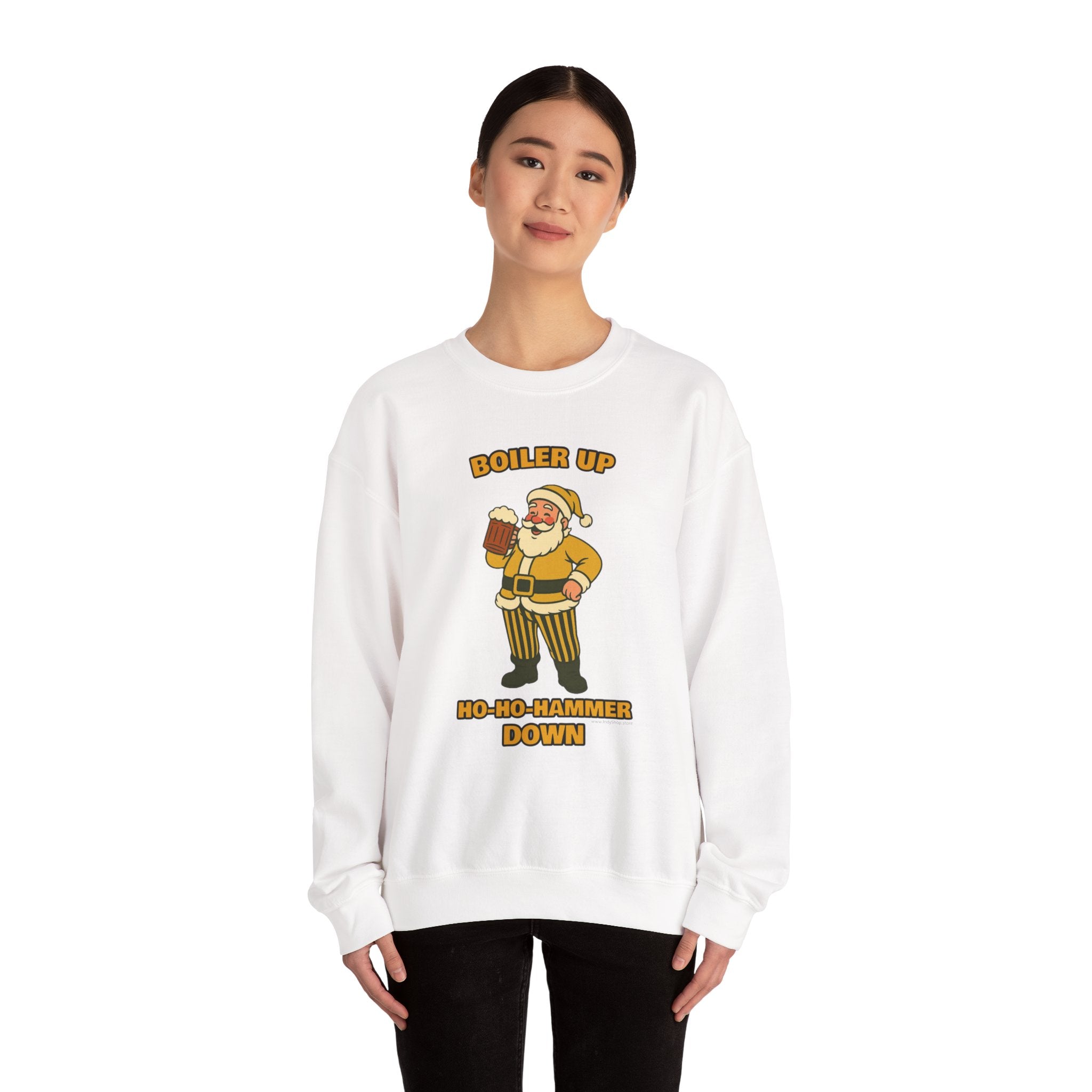 Boiler Up Ho Ho Hammer Down Christmas Crewneck | Santa With Beer Sweatshirt