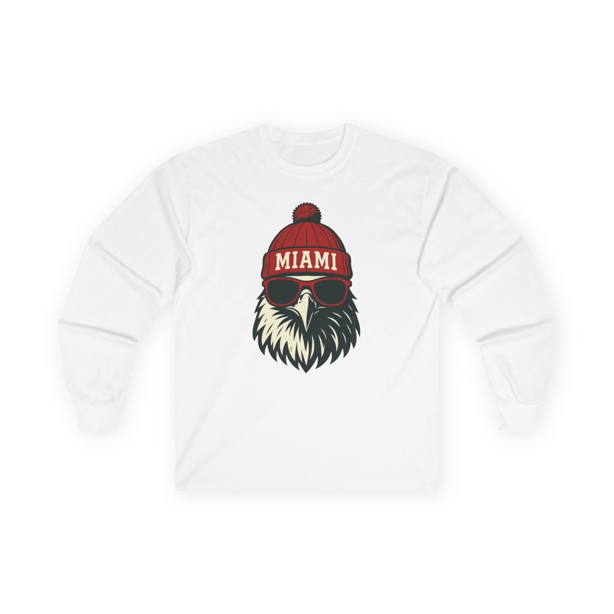 Miami Redhawks Graphic Long Sleeve Tee | Hawk with Glasses and Hat