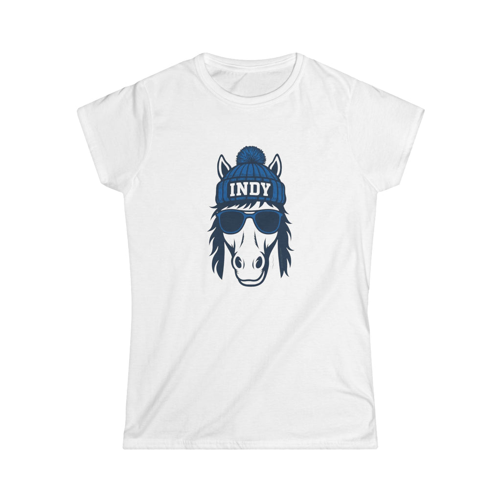 Indy Colts Women's Graphic Tee | Indianapolis Colt With Glasses and Hat