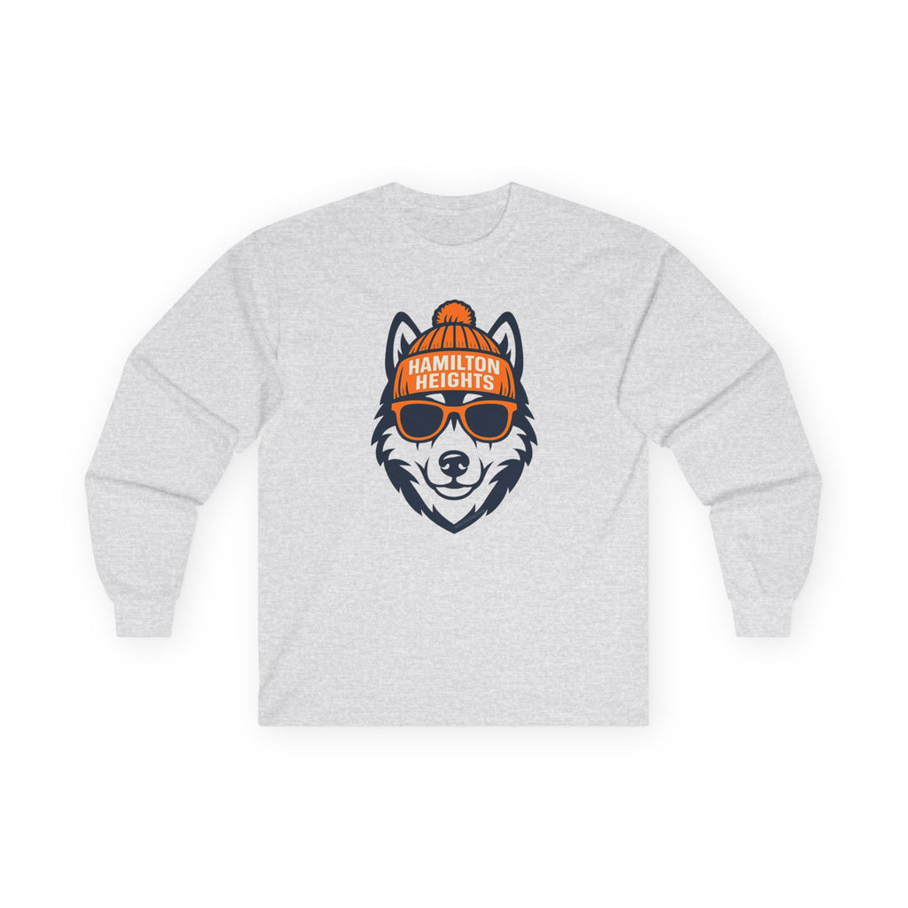 Hamilton Heights Husky Unisex Long Sleeve Tee | Husky with Hat and Glasses
