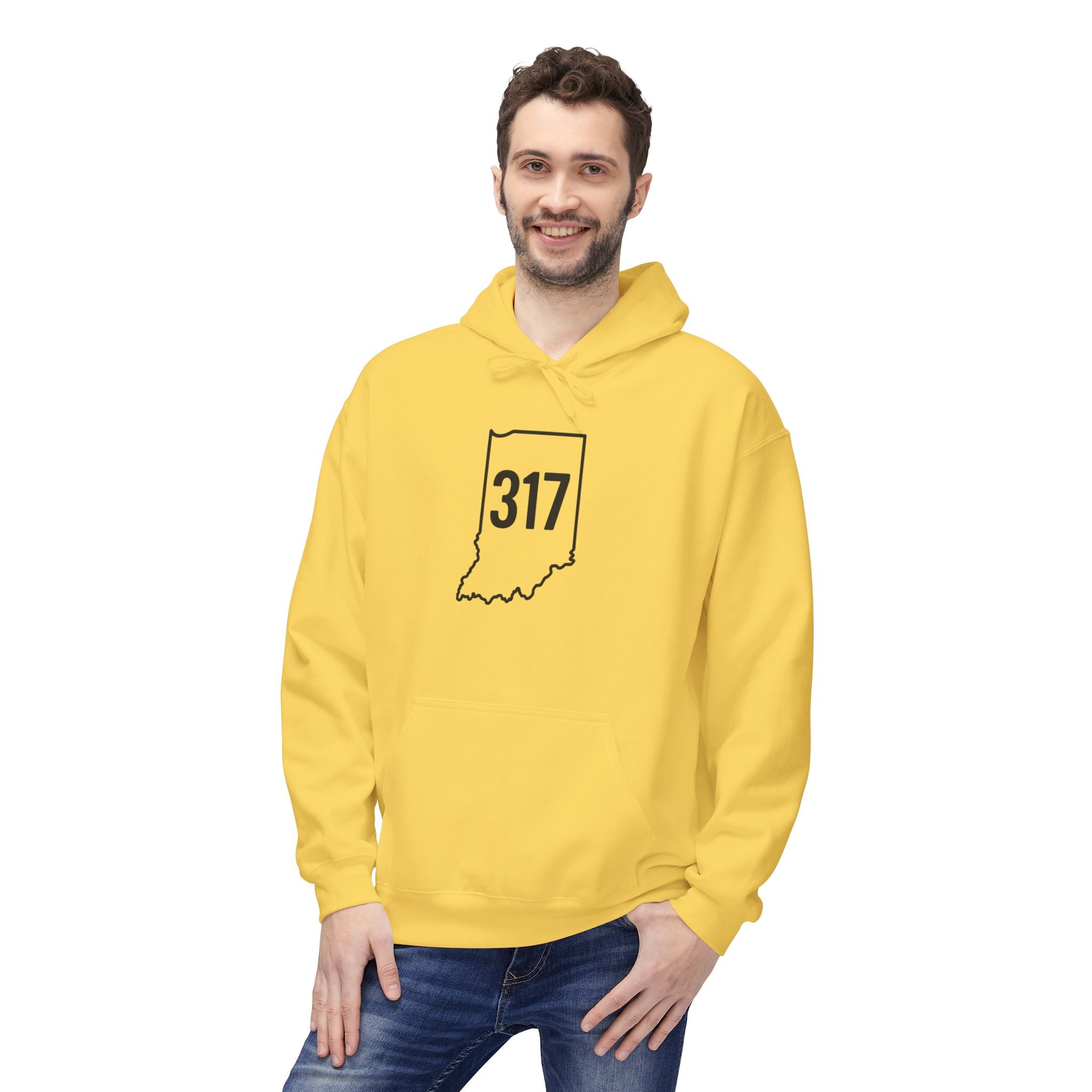 317 Indiana Fleece Hoodie | Black Lettering | Cozy Casual Wear, Perfect for Autumn, Great Gift for Indiana Lovers, Comfortable and Stylish Hoodie