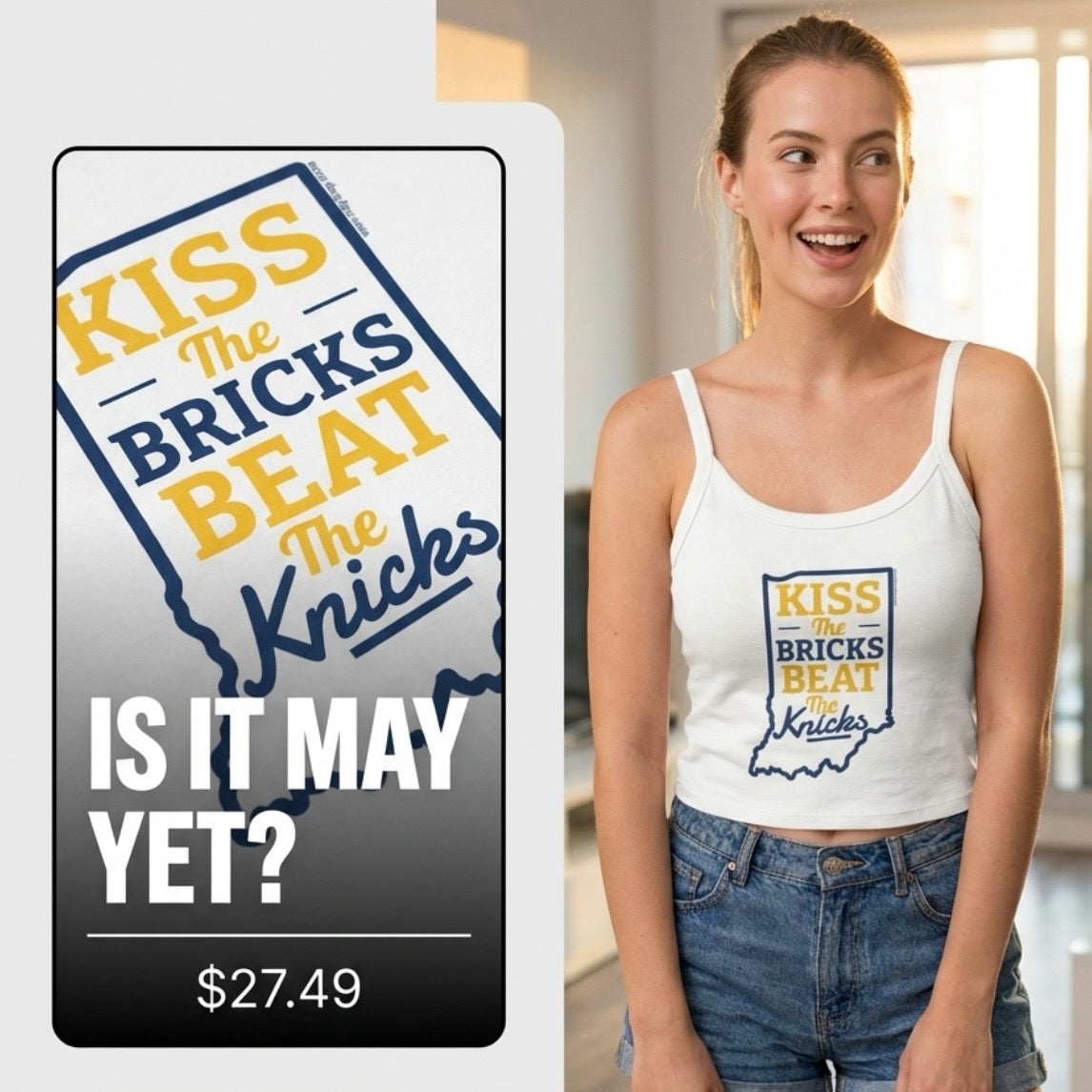 Kiss the Bricks Beat the Knicks Women's Tank Top | Spaghetti Strap Tank Top