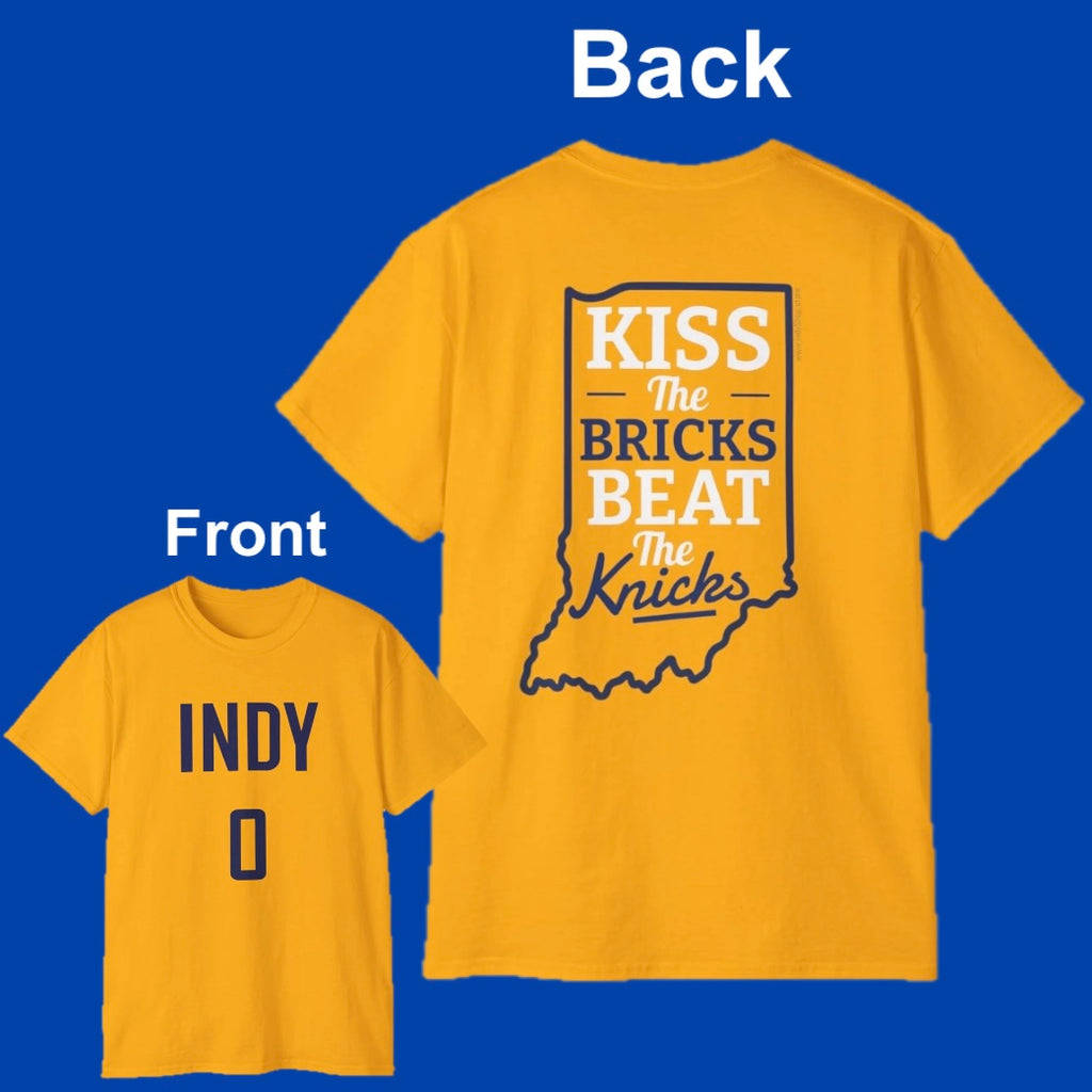 Kiss the Bricks Beat the Knicks Back | Indy 0 Front | Unisex T-Shirt | Indy Pacers