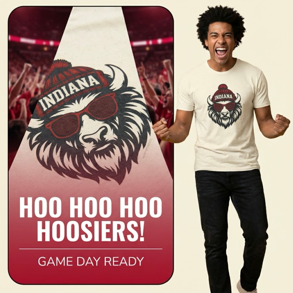 Indiana Hoosiers Bison Graphic T-Shirt | Bison with Hat and Glasses